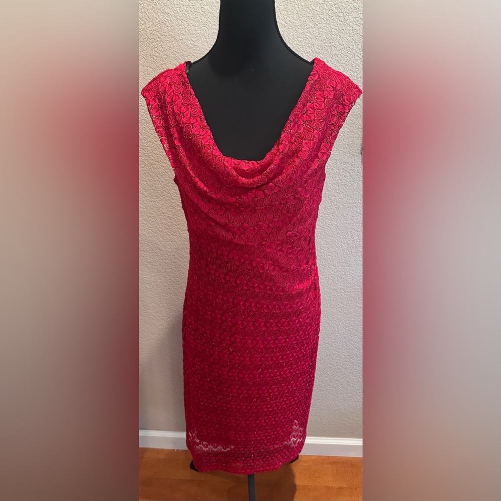 Connected Apparel Vibrant Red Lace Dress
